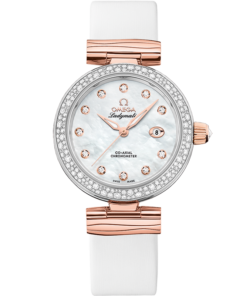 Omega DE VILLE LADYMATIC 34 mm, steel ‑ Sedna™ gold on leather strap 425.27.34.20.55.004