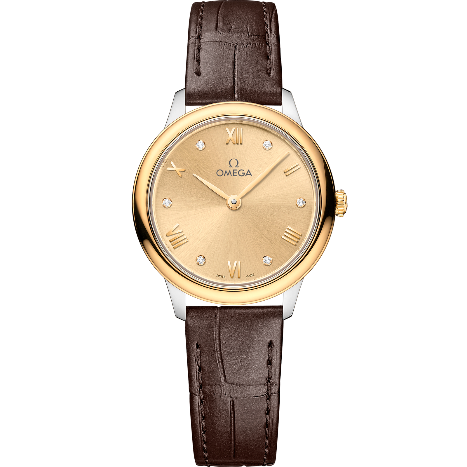Omega DE VILLE PRESTIGE 27.5 mm, steel ‑ yellow gold on leather strap 434.23.28.60.58.001