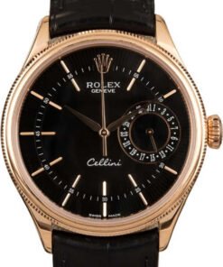 HandMade The Pre-Owned Rolex Cellini 50515 Black Guilloche Dial